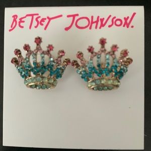 Betsey Johnson multi stone crown stud earrings
